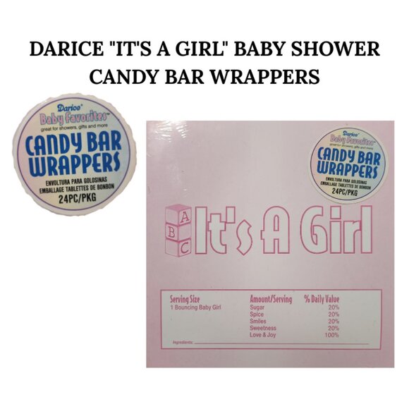 24 COUNT PINK "IT'S A GIRL" CANDY BAR WRAPPERS FOR BABY SHOWERS - Picture 1 of 2